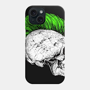 Skeleton skull with iro hairstyle in green Phone Case