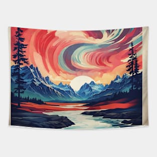 Canadian Landscape Aurora Boreal Vintage Poster Tourism Art Tapestry