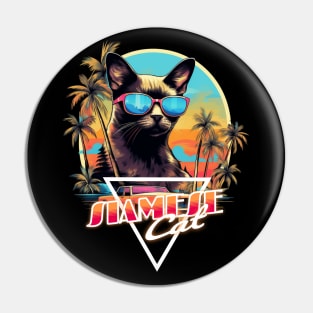 Retro Wave Siamese Cat Miami Shirt Pin