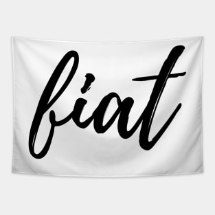 Virgin Mary's Fiat Black Cursive Tapestry