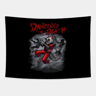 Dancing wolf and zombies scary design Tapestry