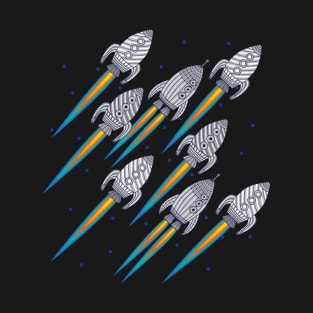 BLAST OFF! Outer Space Rocket Spaceship Interstellar Space Travel Exploration with Stars - UnBlink Studio by Jackie Tahara T-Shirt