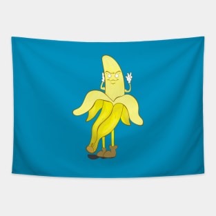 Yellow banana with happy smile Tapestry