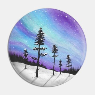 Dancing aurora on snowy landscape watercolor artwork Pin