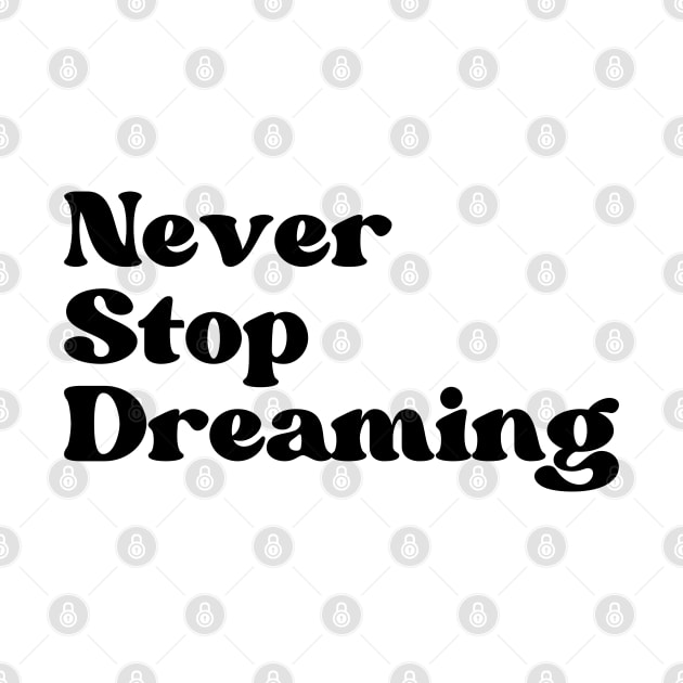 Never Stop Dreaming. Retro Typography Motivational and Inspirational Quote by That Cheeky Tee