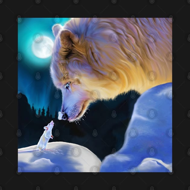 Strangers In The Night Beautiful White Fox And Mouse by egcreations