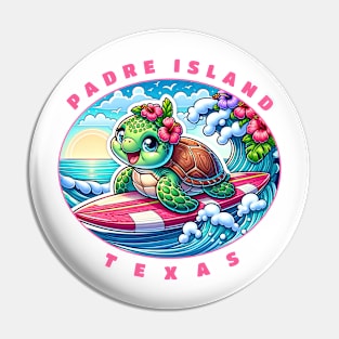 Padre Island Texas Girls Cute Surfing Sea Turtle Pin