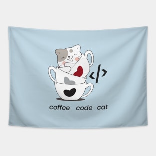 coffee code cat - meow Tapestry