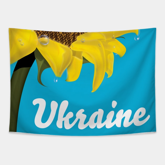 Ukraine Sunflower tourism poster Tapestry by nickemporium1