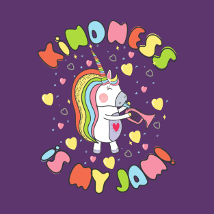 Kindness is My Jam with Cute Unicorn Playing a Trumpet Instrument T-Shirt