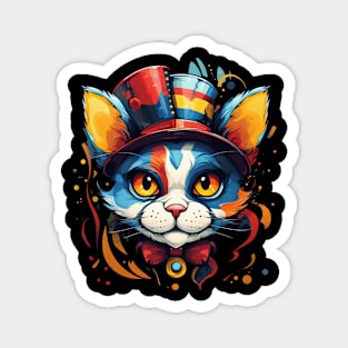 Clown cat funny vintage fantasy hatter. Cat clown Magnet