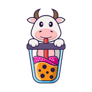 Cute cow Drinking Boba milk tea. T-Shirt