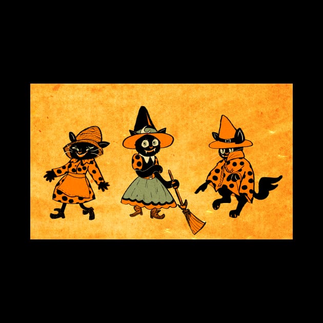 Vintage Style Black Halloween Cat Witches by Hillopurkki