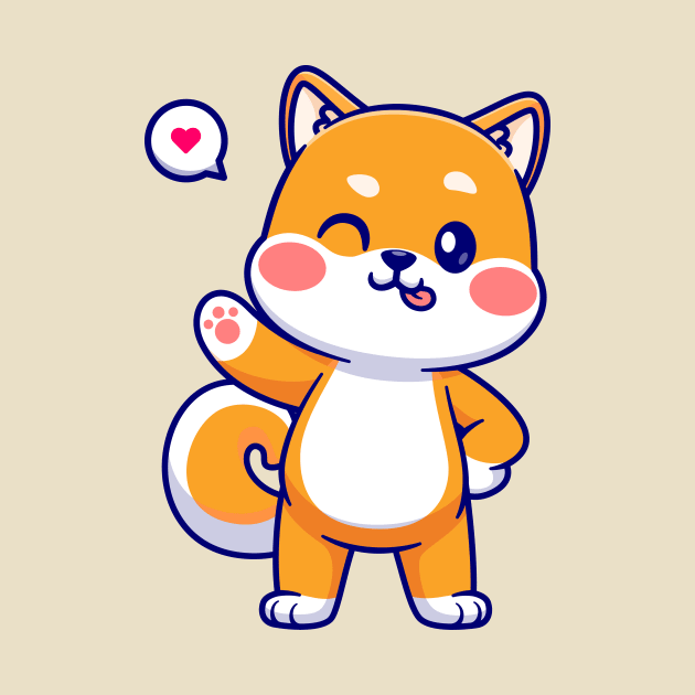 Cute Shiba Inu Dog Waving Hand Cartoon by Catalyst Labs