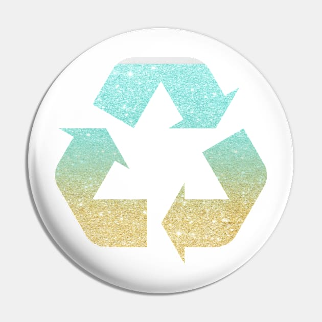 Sand Ocean Ombre Faux Glitter Recycle Symbol Pin by Felicity-K