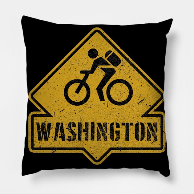 Washington downhill biking warning sign Pillow by SerenityByAlex