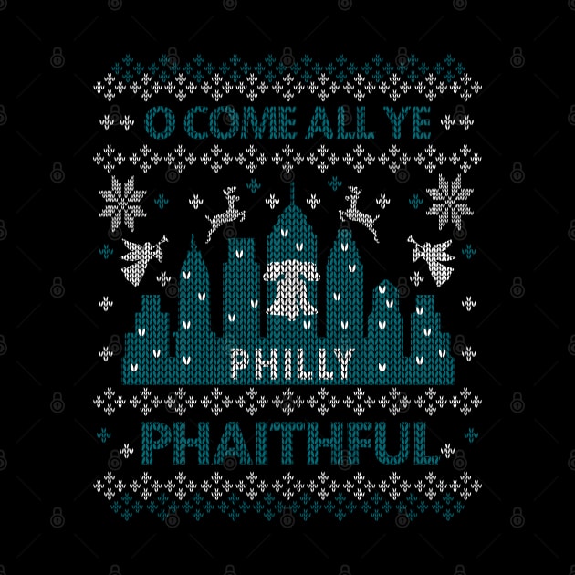 Green Silver Philly Faithful City Skyline Vintage Philadelphia Fan Ugly Christmas Sweater Shirt by TeeCreations