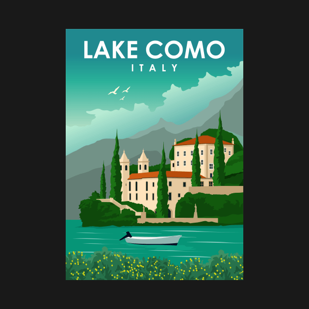 Lake Como Italy Vintage Minimal Retro Travel Poster by jornvanhezik