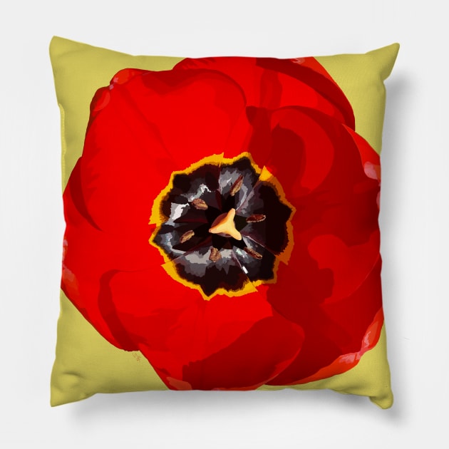 Red tulip in sunlight on illuminating yellow Pillow by A_using_colors