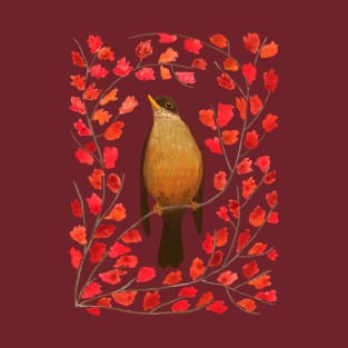 Painted bird on autumn tree T-Shirt