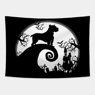 Pitbull And Halloween Moon Tapestry