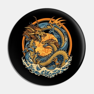 Vintage Japanese Dragon Sun Tattoo Design Pin