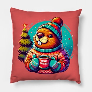 Funny Beavers Christmas Pillow