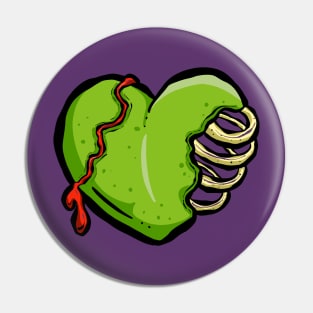 Love My Green Voodoo Dead Zombie Heart Pin