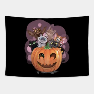 Happy Halloween Cute Animals and Pumpkin Tapestry