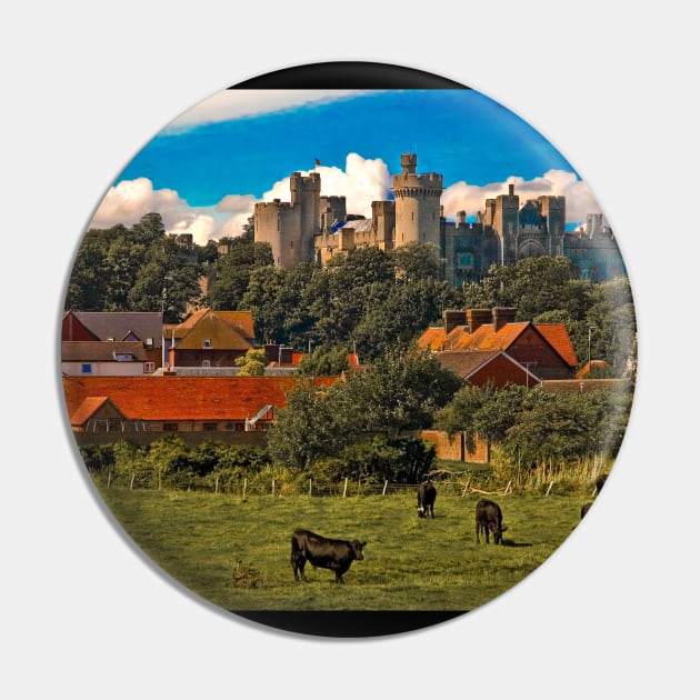 Arundel Castle, Red Rooftops and Cows Pin by Chris Lord