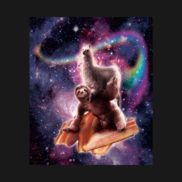 Rainbow Space Llama On Sloth Riding Bacon by Random Galaxy