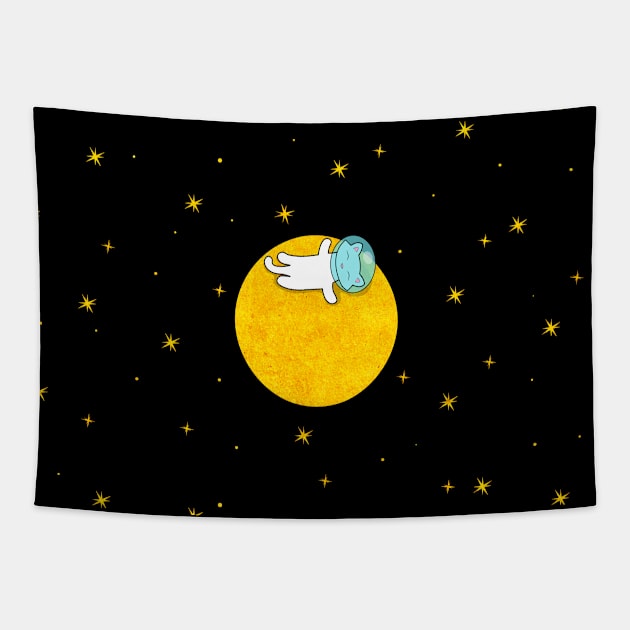 Cat And Moon Tapestry by Purrfect