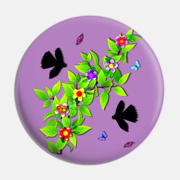 Black Morph Fantail and Butterflies Pin by KC Morcom aka KCM Gems n Bling aka KCM Inspirations