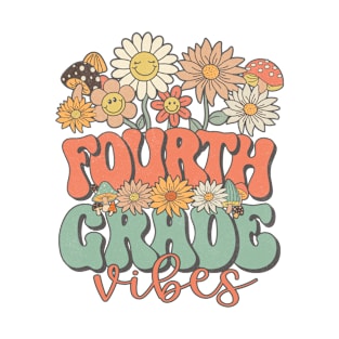 Fourth Grade Vibes Retro Groovy Daisy Back To School Funny Teacher Girls T-Shirt