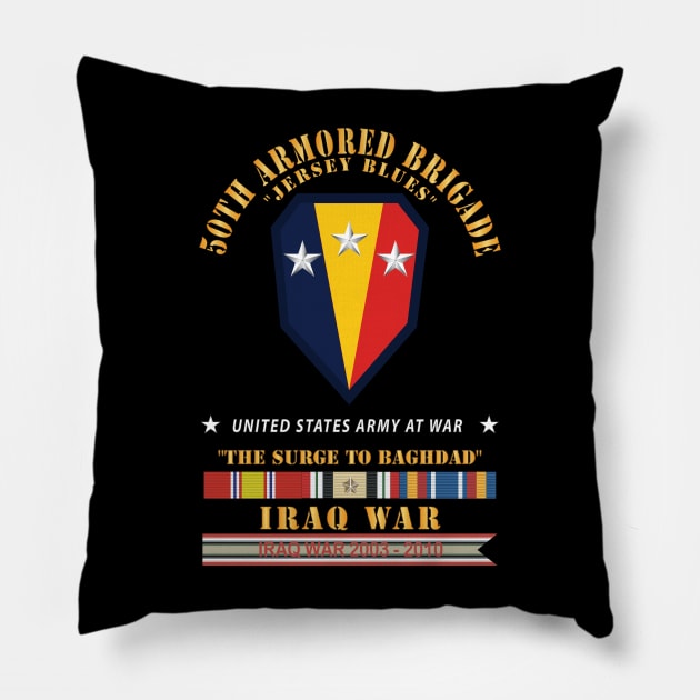 50th Armored Brigade - Jersey Blues - SSI - The Surge - Iraq w Streamer - IRAQ SVC X 300 Pillow by twix123844