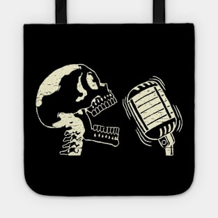 Singing Skull Retro White Distressed Line art Tote