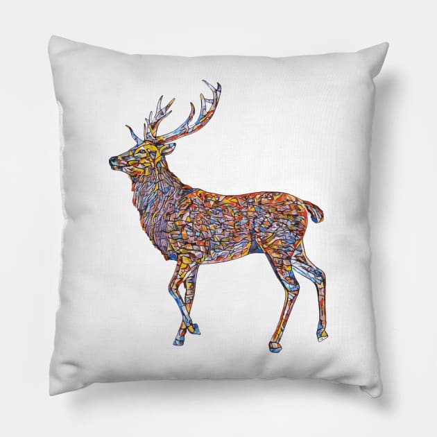 Colorful Rainbow Deer Buck Moose Mountains Spring Nature Animals Pillow by T-Shirt Dealer