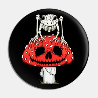 Cottagecore Skeleton Frog Skull Mushroom Goth Halloween Pin