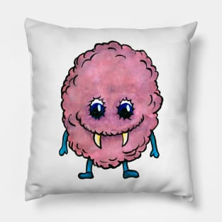 Fanged, pink fluff ball monster Pillow