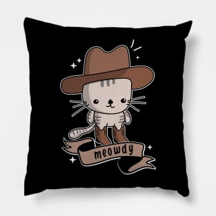 Meowdy Kawaii Cat with Southern Cowboy Hat and Cowboy Boots Pillow