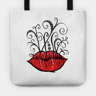 Weird lips and swirls ink drawing Tote