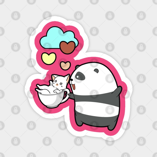 Cute Panda Cup Kitty Time Magnet by Suga Collection