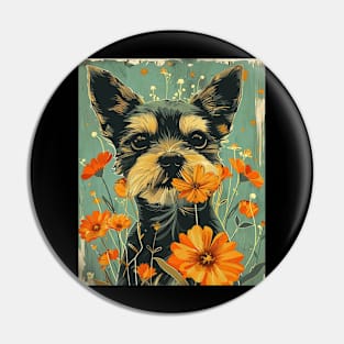 Yorkshire Terrier dog Flowers Photo Art Design For Dog Onwer Pin