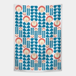 Mid Mod Flowers Pattern in Blue, Coral, Yellow Tapestry