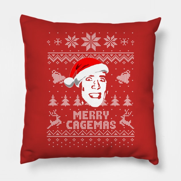 Merry Cagemas Christmas Parody Pillow by Nerd_art