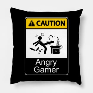 Caution Angry Gamer Pillow