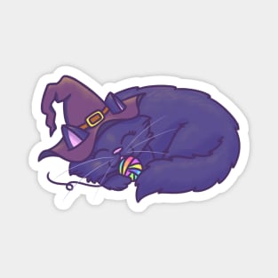 Purple Witch Cat Halloween Magnet