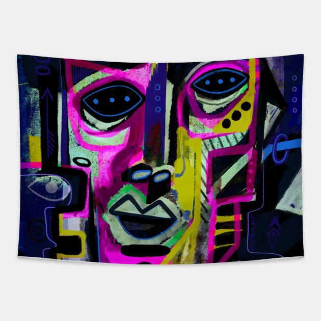 Abstract faces Tapestry by Daria Kusto