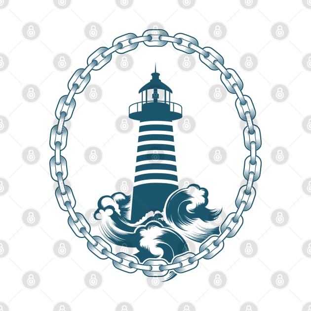 Lighthouse in Circle of Chains Engraving by devaleta