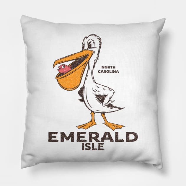 Emerald Isle, NC Summertime Vacationing Pelican & Fish Pillow by Contentarama